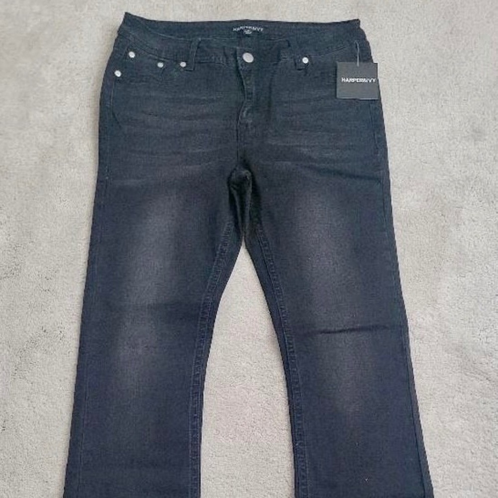HARPER & IVY Junior's Rhinestone Pocket Flare Jeans Black Size 9